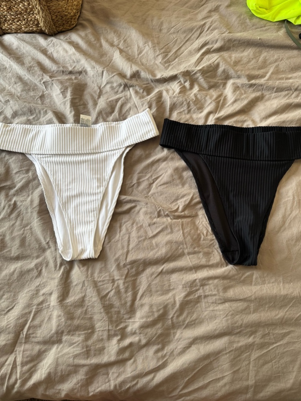 Forever 21 Ribbed High-Cut Bikini Bottoms - White and Black